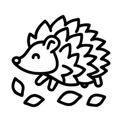 hedgehog in leaves icon, fall line art, fall icon - simple black line art icon of hedgehog in leaves, symbolizing fall celebrations. fall vector art.