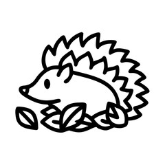 hedgehog in leaves icon, fall line art, fall icon - simple black line art icon of hedgehog in leaves, symbolizing fall celebrations. fall vector art.