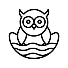 owl in nest icon, fall line art, fall icon - simple black line art icon of owl in nest, symbolizing fall celebrations. fall vector art.