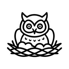 owl in nest icon, fall line art, fall icon - simple black line art icon of owl in nest, symbolizing fall celebrations. fall vector art.