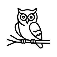 owl on branch icon, fall line art, fall icon - simple black line art icon of owl on branch, symbolizing fall celebrations. fall vector art.
