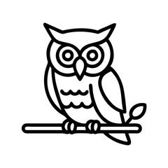 owl on branch icon, fall line art, fall icon - simple black line art icon of owl on branch, symbolizing fall celebrations. fall vector art.