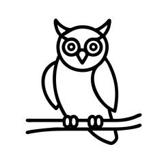 owl on branch icon, fall line art, fall icon - simple black line art icon of owl on branch, symbolizing fall celebrations. fall vector art.