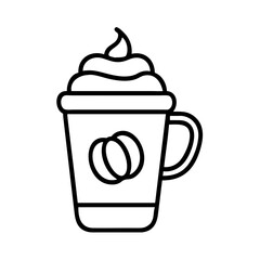 pumpkin spice latte icon, fall line art, fall icon - simple black line art icon of pumpkin spice latte, symbolizing fall celebrations. fall vector art.