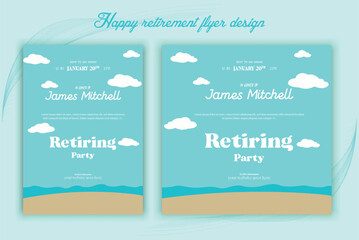 Retirement poster. Retirement party celebration invitation set, social media post design squire, banner, vector, pension, savings, plan, brochure, fund, magazine, traditional, old, elder citizen.