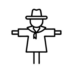 scarecrow icon, fall line art, fall icon - simple black line art icon of scarecrow, symbolizing fall celebrations. fall vector art.