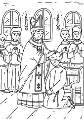 Religious and Kind Man Journey in Bible children Coloring page and Sheet Illustration