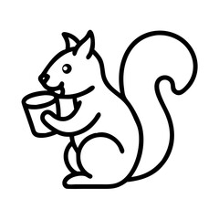 squirrel with acorn icon, fall line art, fall icon - simple black line art icon of squirrel with acorn, symbolizing fall celebrations. fall vector art.