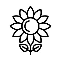 sunflower icon, fall line art, fall icon - simple black line art icon of sunflower, symbolizing fall celebrations. fall vector art.
