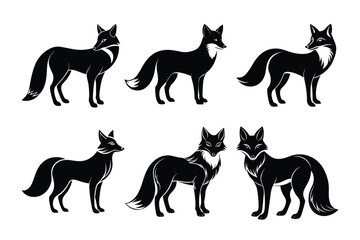 Collection of fox silhouette on white background