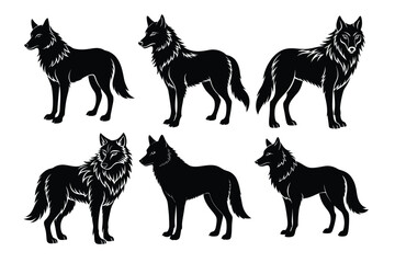 Collection of fox silhouette on white background
