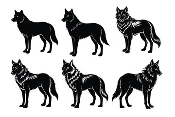 Fototapeta premium Collection of fox silhouette on white background