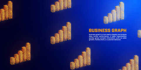 Digital business graph pattern, orange graph up illustration on a dark blue background suitable for presentation background for marketing reports, economic analysis and company profits.