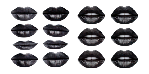 Stylish Black Lips for Creative Design Projects,PNG set collection, isolated on transparent background