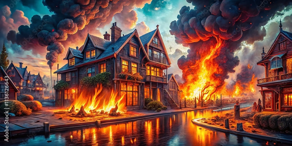 Poster ethereal fire forms an enchanting frame in a high-resolution digital artwork with intricate details 