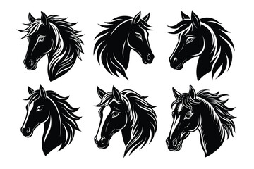 Set Of horse head silhouette illustration on white backgroud