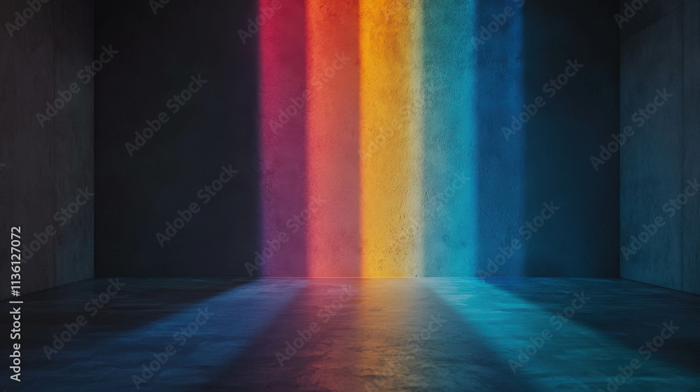 Poster delicate rainbow light beams diffracting through a dark space
