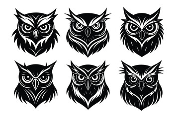 Set Of owl bird silhouette