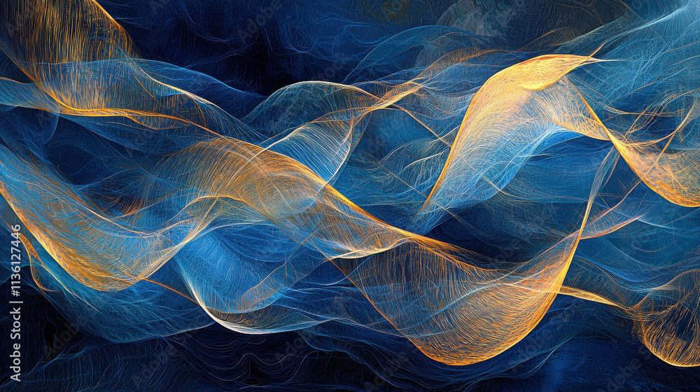Poster abstract dynamic patterns of intertwining waves in vibrant colors and textures