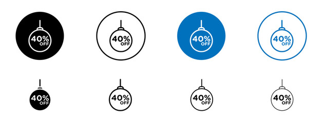 Christmas ball with 40 off discount icon set in black and blue colors