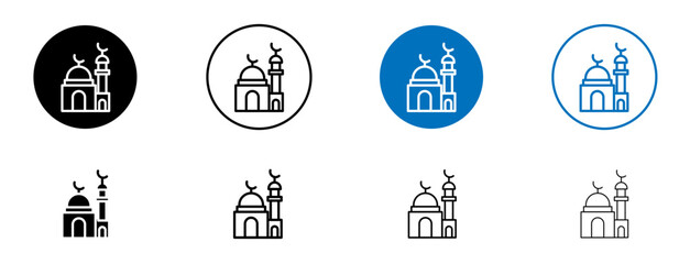 Mosque icon set in black and blue colors