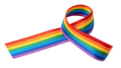 A bright rainbow-striped ribbon extended horizontally with a smooth texture, symbolizing unity and pride in a striking array of colors, isolated on a transparent background