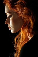 Fototapeta premium Redhead woman profile portrait showcasing fiery hair and pale skin