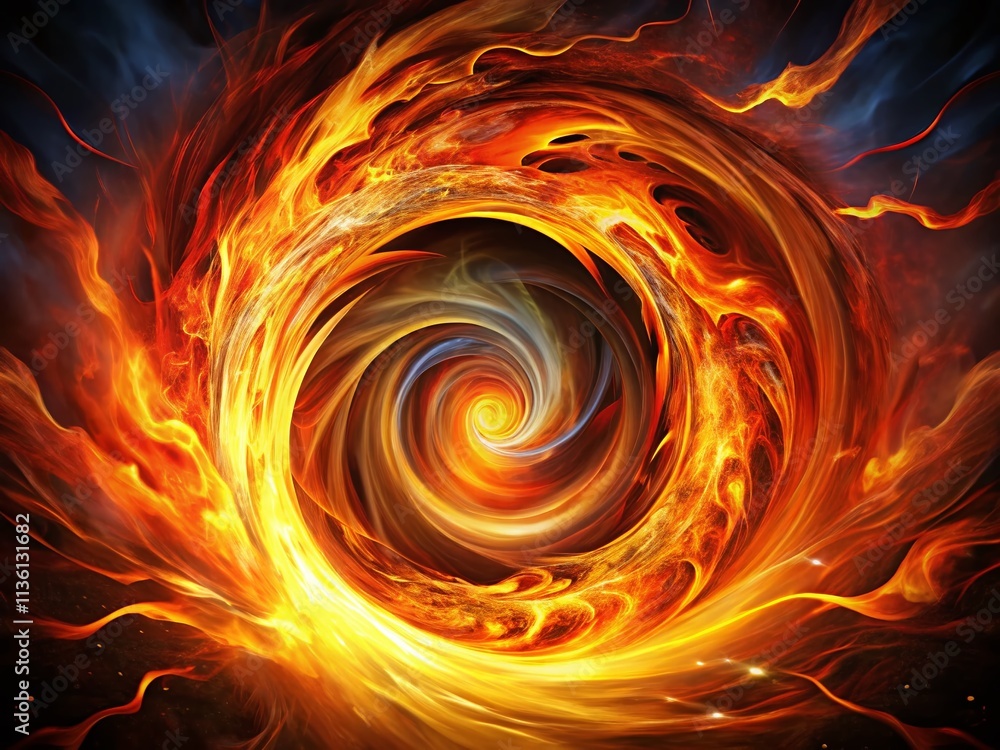 Poster fiery vortex: a digital inferno capturing the intense swirls of flame and color in a stunningly abst