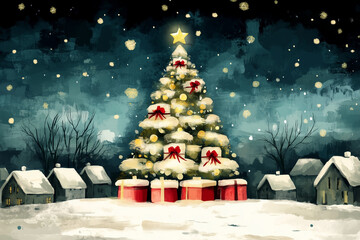 Obraz premium christmas tree with snowflakes