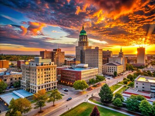 Fototapeta premium Flint Michigan Skyline Photography: Stunning Cityscape Views, Urban Architecture, Downtown Panorama