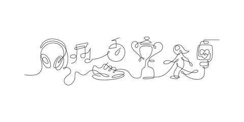 Sport Music One Single Line Drawing. Vector Illustration of Continuous Monoline Sign Illustration. Linear Art.