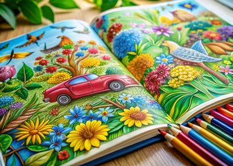 Fototapeta premium Free Printable Kids Coloring Book PDF: Animals, Flowers, Cars, Easy Coloring Pages for Toddlers & Preschoolers