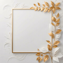 Beautiful Golden Floral Frame Design for Timeless Wedding Invitation with Elegant Flower Decorations