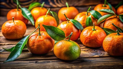 Fresh Tangerines on a Rustic Wooden Background – A Vibrant Display of Citrus Fruits Perfect for Food Photography and Seasonal Decor Inspiration