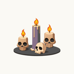 Kawaii cute vector illustration icon graphic badge design set of colorful halloween spooky magic witchy cartoon skulls with candles Isolated vector illustration