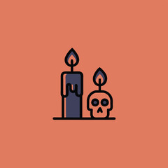 Skull candle. Human skull with a candle. Halloween symbol. Human skull candlestick. Vector illustration