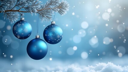 Fototapeta premium Winter Wonderland: Sparkling Blue Ornaments on a Frosty Background 