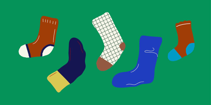 Cozy Socks Vector Illustration Set. Brown and Blues. 