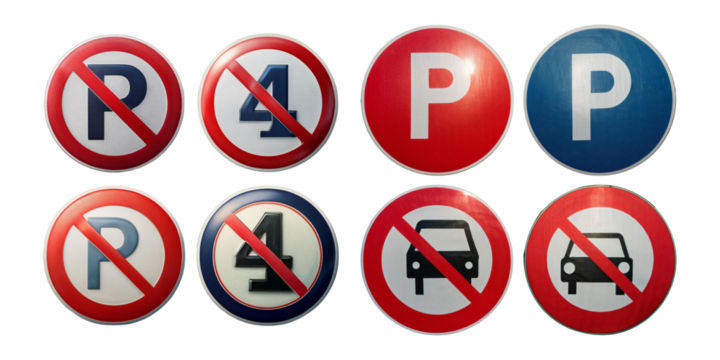 No Parking Signs Display in Various Styles, PNG collection, set bundle, isolate on transparent or white background