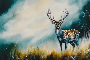 Obraz premium deer in the night sky