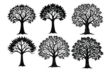 set of tree silhouettes vectors