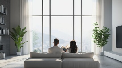 Couple Enjoying the View from Modern Living Room