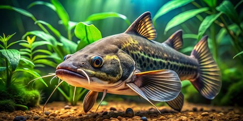 Fototapeta premium Giant Piranha Catfish: High-Resolution Underwater Image, Deep Depth of Field, Aquatic Life, Freshwater Fish, Amazon River Fish