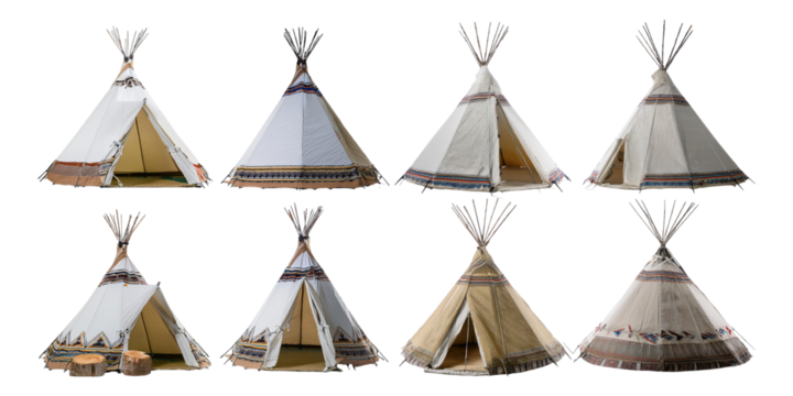 Traditional Tipis in Various Styles and Designs, PNG set collection, isolated on transparent background
