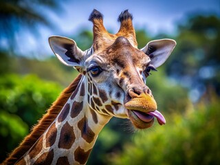 Obraz premium Giraffe Tongue Color: Shocking Purple Fact, Amazing Animal Tongue, Wildlife Photography