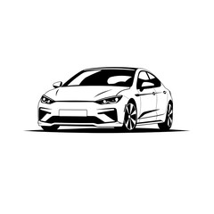Fototapeta premium Sleek Sedan Silhouette: A clean, modern line drawing of a sleek sedan, showcasing its dynamic design and aerodynamic form. The minimalist aesthetic highlights the car's elegance and style. 