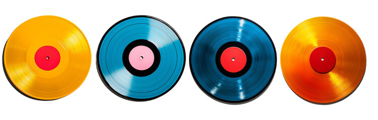 Colorful vinyl records in row, vibrant and retro