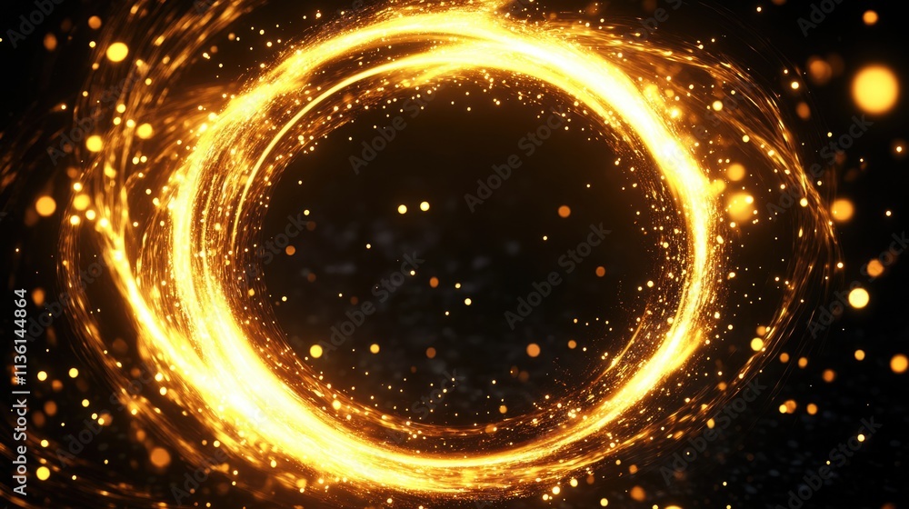 Poster radiant neon circle glow. dynamic light effect with energetic rays on dark background