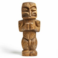 Intricate wooden tiki statue carving showcasing polynesian craftsmanship and cultural heritage