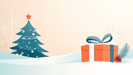 Obraz premium Merry Christmas Winter Scene with Gift and Decorated Tree.